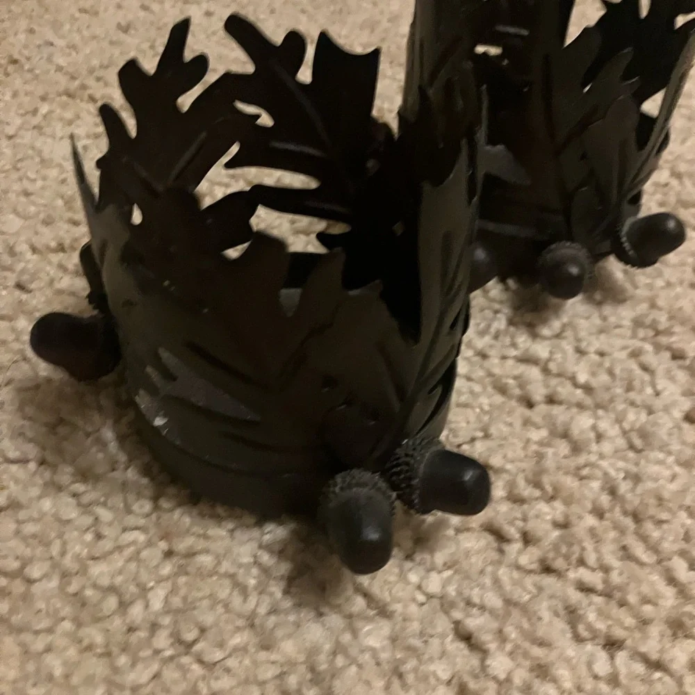 Set of Two Bronze Leaf Design Candle Holders - Autumn - Fall